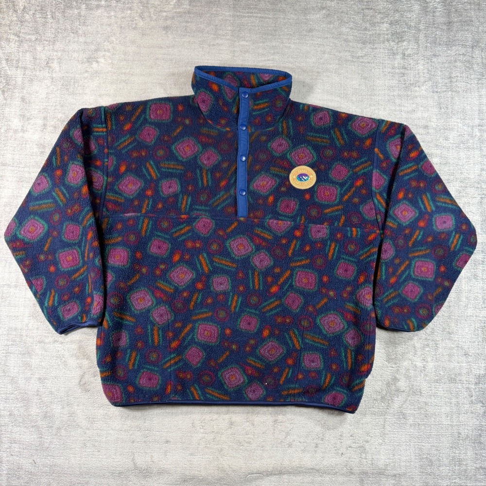 Banff Lake Louise Sweatshirt Mens Large Blue Geometric Vtg 90s Fleece Outdoors